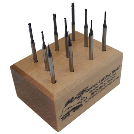 Kodiak Cutting Tools 10pc Micro Carbide End Mill Set, Reach 5Xs DIA, LOC 1.5Xs DIA, w/ALTiN 56399905